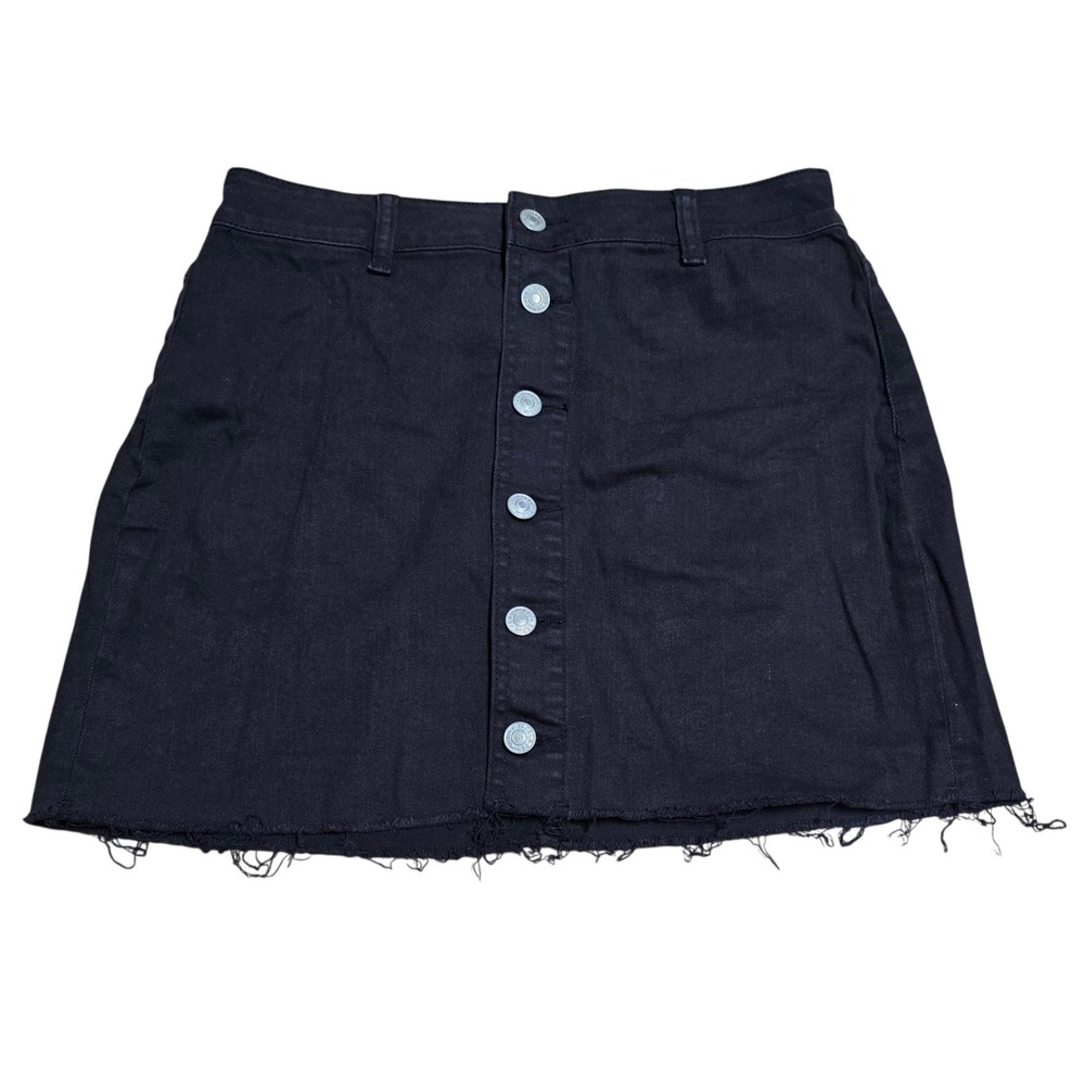 PacSun Denim Mini Skirt Distressed Hem Women's Size 27 Black Button Front